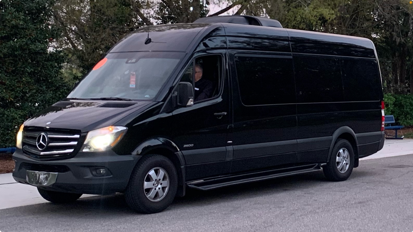 14-Passenger Luxury Mercedes Sprinter staged at The Players Championship in Jacksonville Florida waiting on passengers