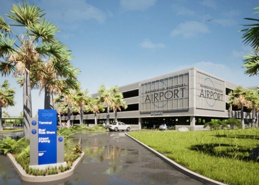 Parking garage at Gainesville Regional Airport in Gainesville Florida.
