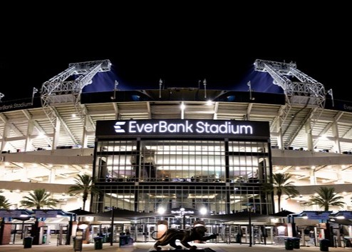 Front exterior of EverBank Stadium in Jacksonville Florida.