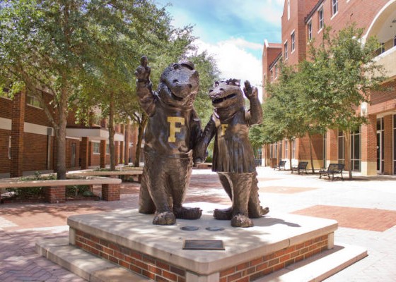 Albert and Alberta alligator statues at the University of Florida campus in Gainesville Florida.
