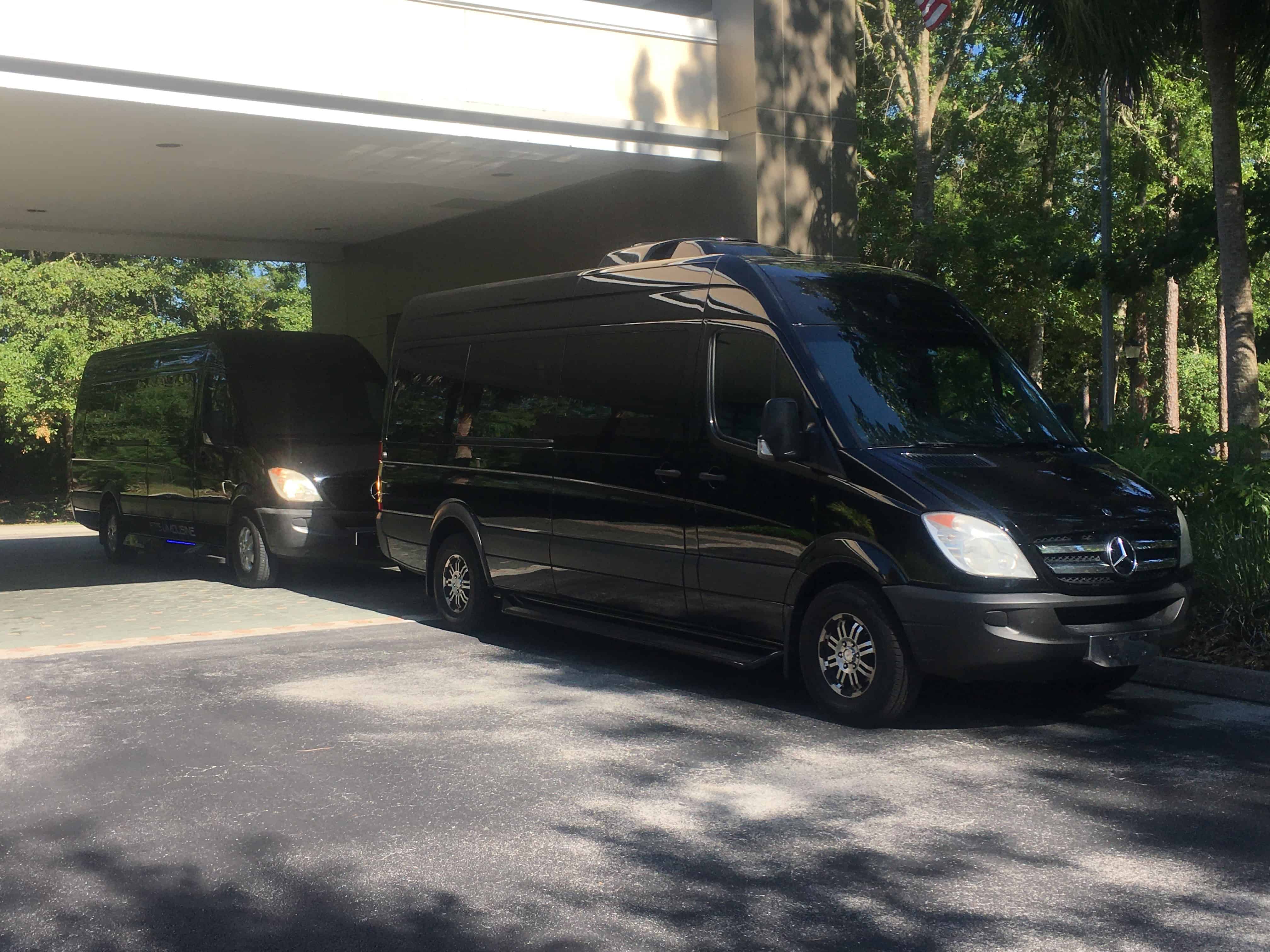 Luxury executive shuttle vans providing transportation at an Orthopedics business in Gainesville, Florida.