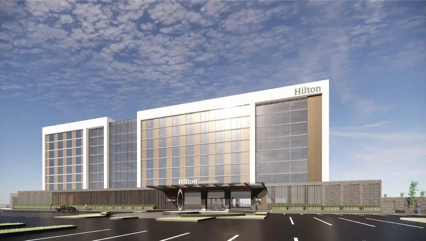 Exterior of the Hilton Jacksonville Mayo Clinic hotel in Jacksonville, Florida.