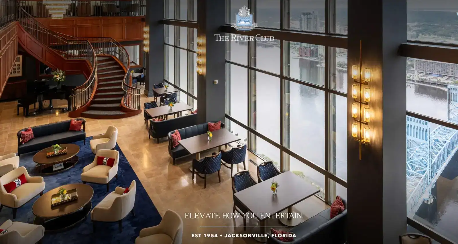 Elegant interior of The River Club in Jacksonville, Florida, featuring upscale event space and panoramic views.