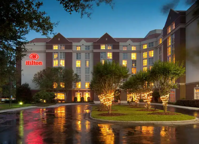 Front entrance of the UF Hilton Hotel and Conference Center in Gainesville, Florida.