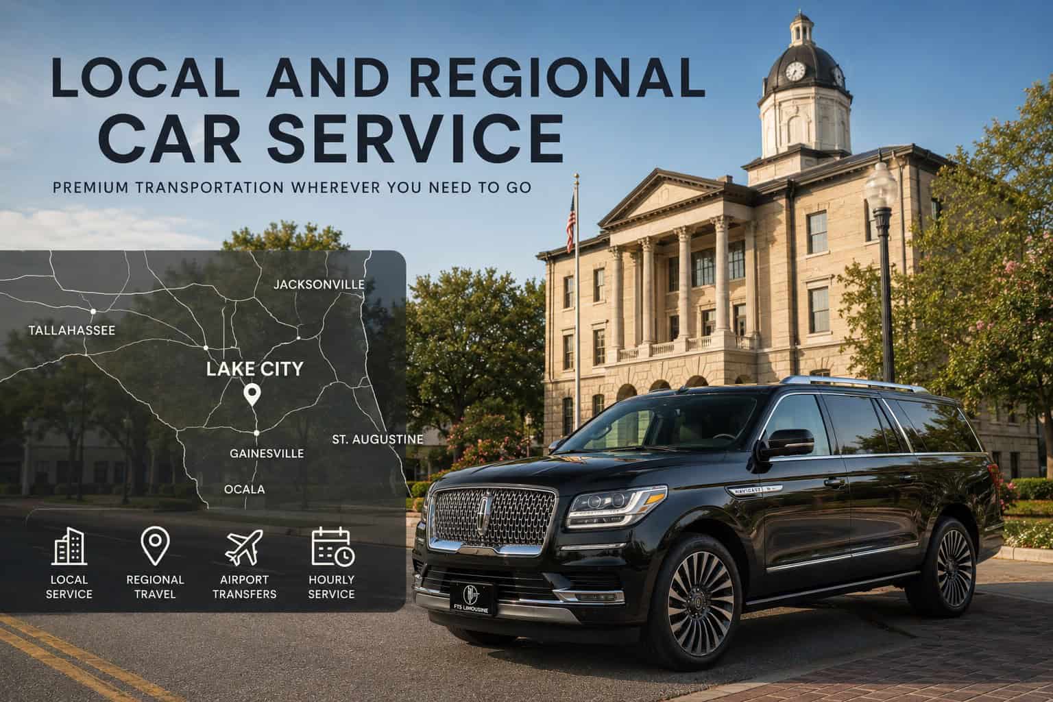FTS Limousine Lincoln Navigator promoting local and regional black car service throughout North Florida.