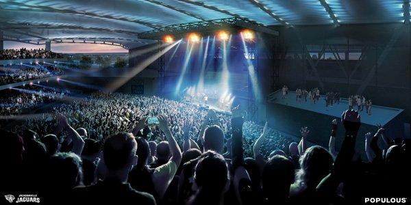 Concert crowd enjoying a live performance at Daily's Place in Jacksonville, Florida, with FTS Limousine concert transportation.
