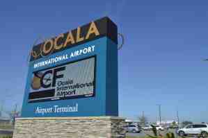 Entrance sign for Ocala International Airport in Ocala, Florida.