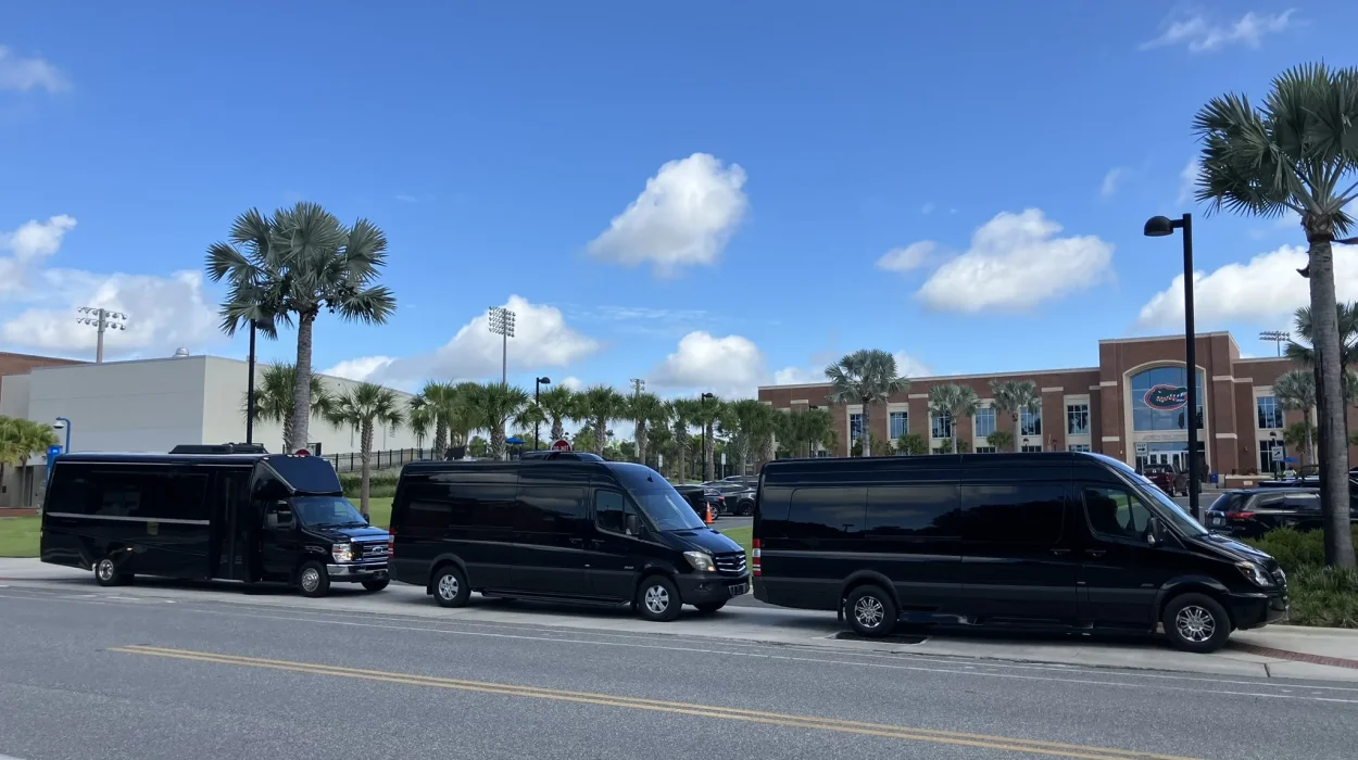 UF Football Transportation - Luxury Sprinters Outside Heavener Football Facility in Gainesville FL