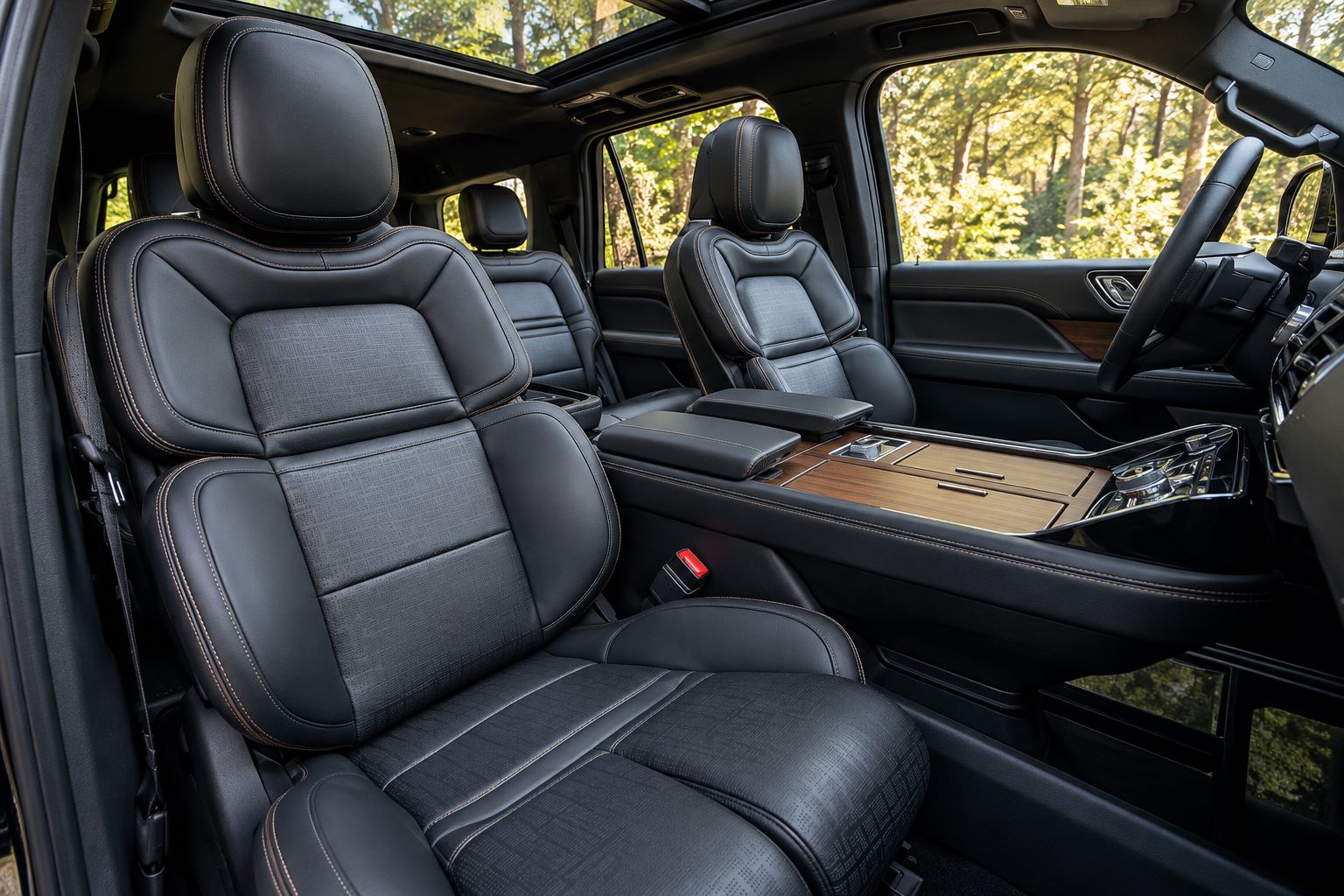 Luxury interior of a Lincoln Navigator L used for FTS Limousine private chauffeur and black car transportation
