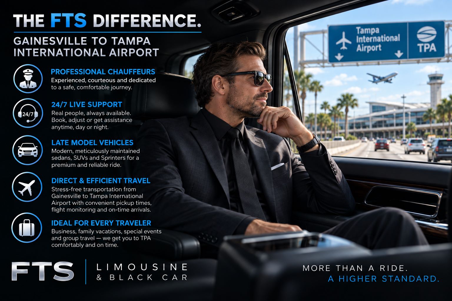 The FTS Difference for Gainesville to Tampa Airport transportation and private chauffeur service